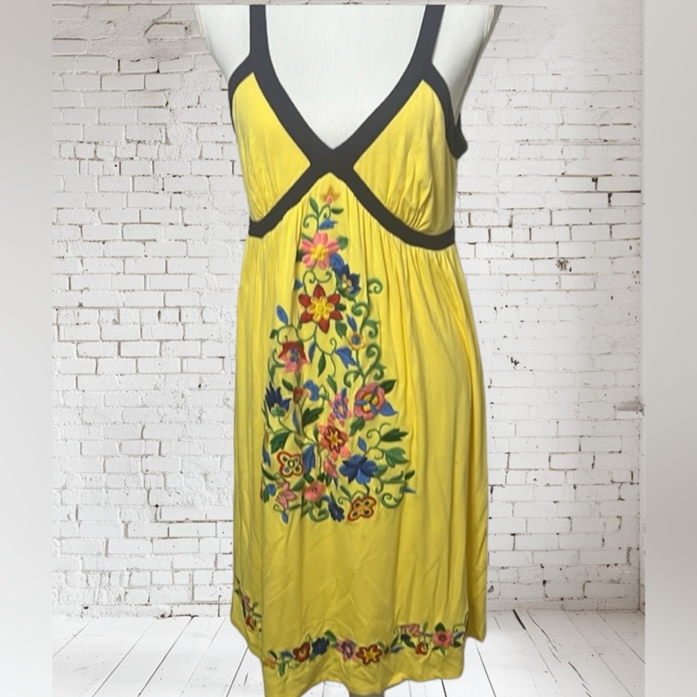 INC Dress, Embroidery, Yellow with Blue Trim, Tank Style Top, size L